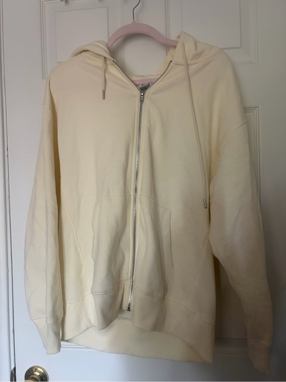 PINK Cream Zip-Up Oversized Hoodie
